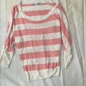 Maurices Pink and White Crew Neck Sweater